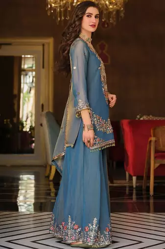 Women Ethnic Motifs Embroidered Regular Thread Work Kurta with Sharara & With Dupatta