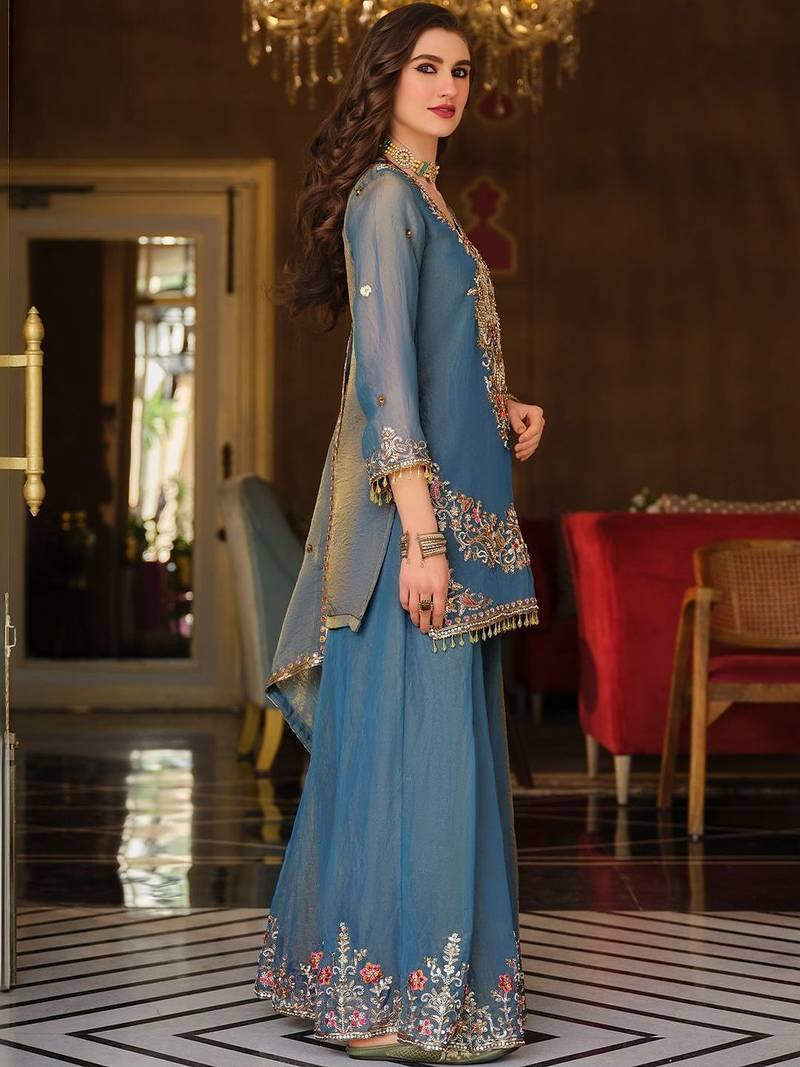 Women Ethnic Motifs Embroidered Regular Thread Work Kurta with Sharara & With Dupatta