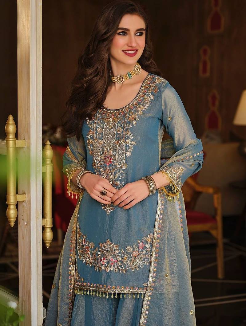 Women Ethnic Motifs Embroidered Regular Thread Work Kurta with Sharara & With Dupatta