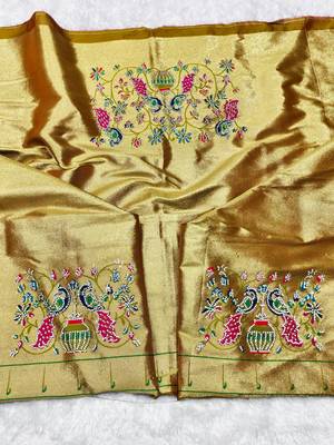 gold zari woven paithani silk blend traditional saree with swarovski blouse piece 3