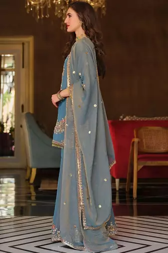 Women Ethnic Motifs Embroidered Regular Thread Work Kurta with Sharara & With Dupatta