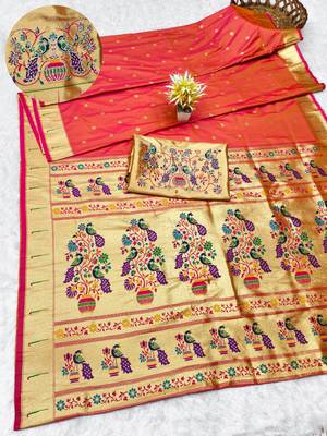 gajri zari woven paithani silk blend traditional saree with swarovski blouse piece 1