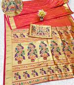 gajri zari woven paithani silk blend traditional saree with swarovski blouse piece