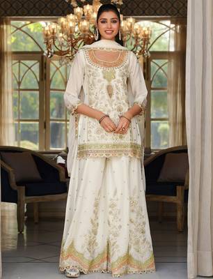 Women Ethnic Motifs Embroidered Regular Sequinned Kurta with Sharara & With Dupatta 1