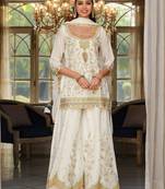 Women Ethnic Motifs Embroidered Regular Sequinned Kurta with Sharara & With Dupatta