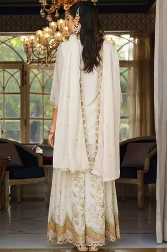 Women Ethnic Motifs Embroidered Regular Sequinned Kurta with Sharara & With Dupatta