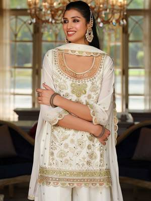 Women Ethnic Motifs Embroidered Regular Sequinned Kurta with Sharara & With Dupatta 5