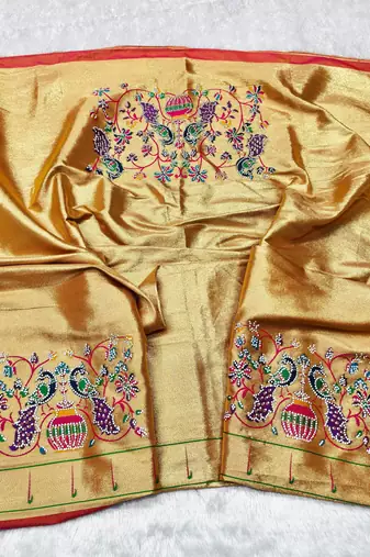 gajri zari woven paithani silk blend traditional saree with swarovski blouse piece
