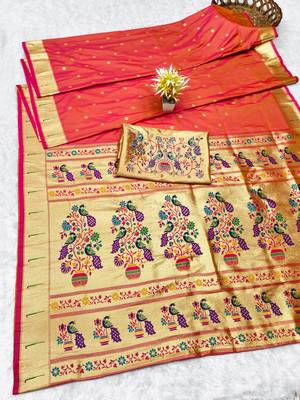 gajri zari woven paithani silk blend traditional saree with swarovski blouse piece 5