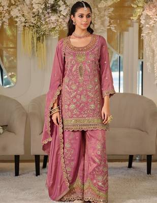 Women Ethnic Motifs Embroidered Regular Thread Work Kurta with Sharara & With Dupatta 1