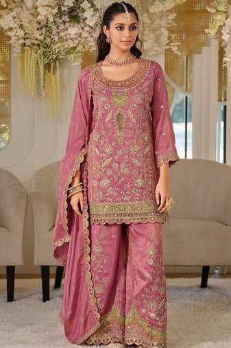 Women Ethnic Motifs Embroidered Regular Thread Work Kurta with Sharara & With Dupatta
