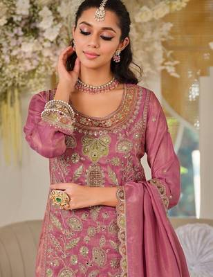 Women Ethnic Motifs Embroidered Regular Thread Work Kurta with Sharara & With Dupatta 2