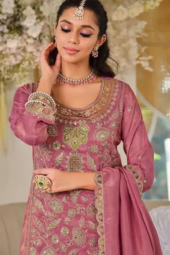 Women Ethnic Motifs Embroidered Regular Thread Work Kurta with Sharara & With Dupatta