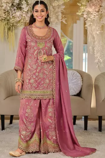 Women Ethnic Motifs Embroidered Regular Thread Work Kurta with Sharara & With Dupatta