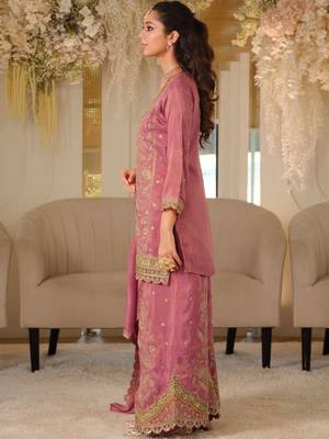 Women Ethnic Motifs Embroidered Regular Thread Work Kurta with Sharara & With Dupatta 6