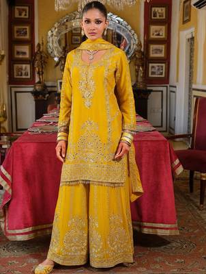 Ethnic Motifs Embroidered Straight Mirror Work Kurta With Palazzos & Dupatta 1