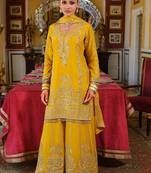 Ethnic Motifs Embroidered Straight Mirror Work Kurta With Palazzos & Dupatta