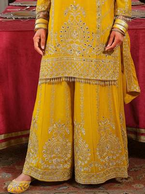 Ethnic Motifs Embroidered Straight Mirror Work Kurta With Palazzos & Dupatta 7