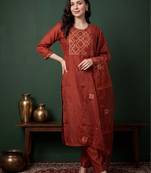 Women Ethnic Motifs Embroidered Regular Sequinned Kurta with Trousers & With Dupatta