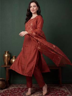 Women Ethnic Motifs Embroidered Regular Sequinned Kurta with Trousers & With Dupatta 3