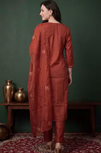 Women Ethnic Motifs Embroidered Regular Sequinned Kurta with Trousers & With Dupatta