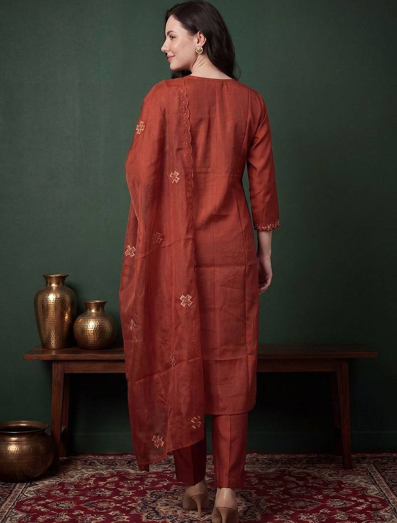 Women Ethnic Motifs Embroidered Regular Sequinned Kurta with Trousers & With Dupatta