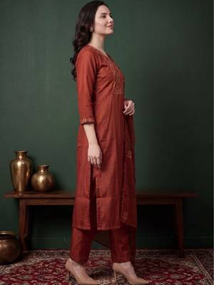Women Ethnic Motifs Embroidered Regular Sequinned Kurta with Trousers & With Dupatta 6