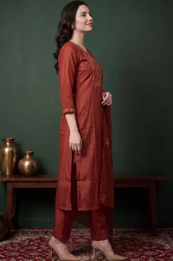 Women Ethnic Motifs Embroidered Regular Sequinned Kurta with Trousers & With Dupatta