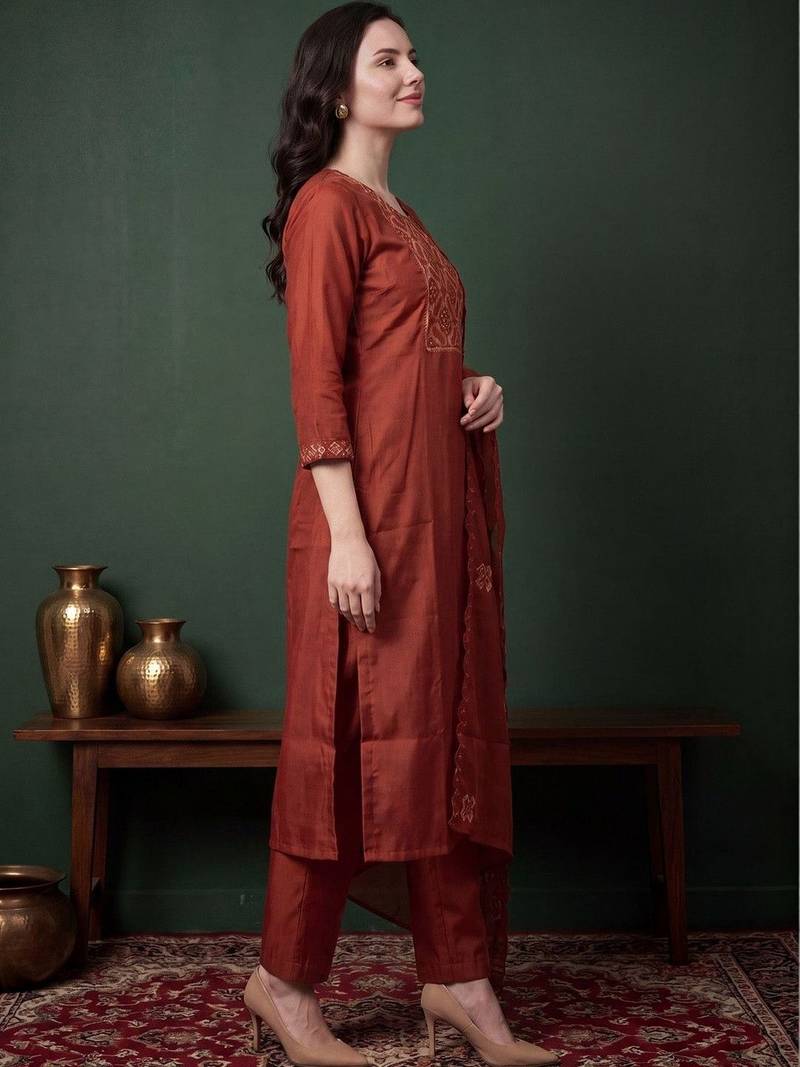 Women Ethnic Motifs Embroidered Regular Sequinned Kurta with Trousers & With Dupatta