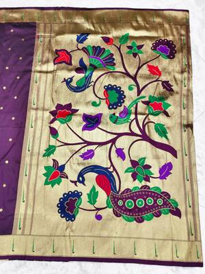 wine zari woven paithani silk blend traditional saree with swarovski blouse piece 2