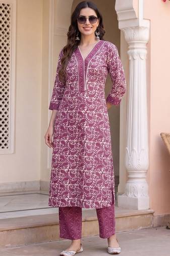 Women Ethnic Motifs Printed Regular Pure Cotton Kurta with Trousers