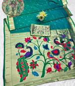 rama zari woven paithani silk blend traditional saree with swarovski blouse piece