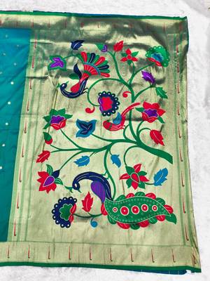 rama zari woven paithani silk blend traditional saree with swarovski blouse piece 2
