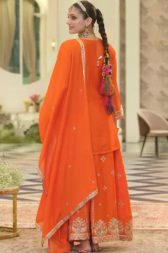 Women Ethnic Motifs Embroidered Regular Sequinned Kurta with Skirt & With Dupatta