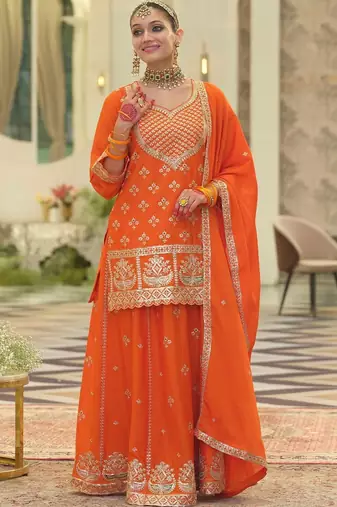 Women Ethnic Motifs Embroidered Regular Sequinned Kurta with Skirt & With Dupatta