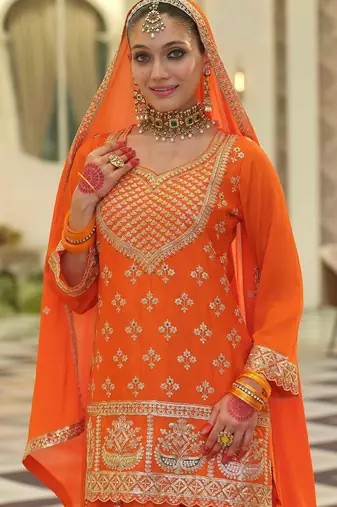 Women Ethnic Motifs Embroidered Regular Sequinned Kurta with Skirt & With Dupatta