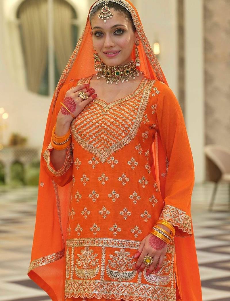 Women Ethnic Motifs Embroidered Regular Sequinned Kurta with Skirt & With Dupatta