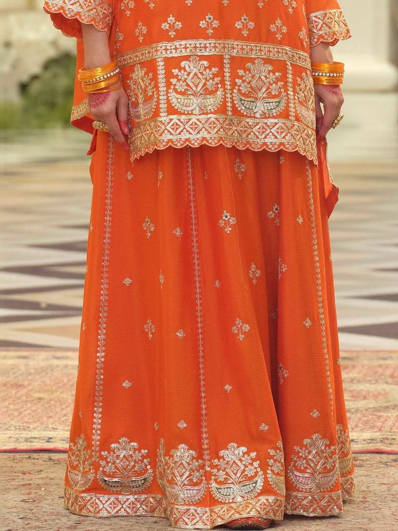 Women Ethnic Motifs Embroidered Regular Sequinned Kurta with Skirt & With Dupatta