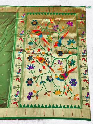 green zari woven paithani silk blend traditional saree with swarovski blouse piece 2