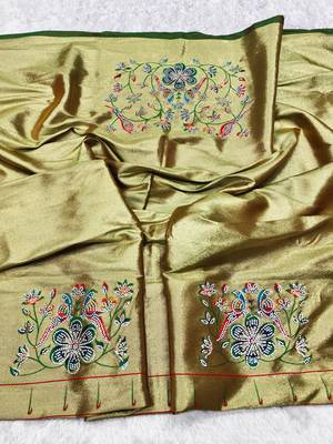 green zari woven paithani silk blend traditional saree with swarovski blouse piece 3