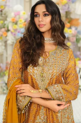 Women Ethnic Motifs Embroidered Regular Mirror Work Kurta with Palazzos & With Dupatta