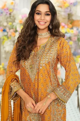 Women Ethnic Motifs Embroidered Regular Mirror Work Kurta with Palazzos & With Dupatta