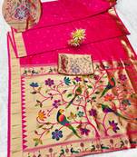 pink zari woven paithani silk blend traditional saree with swarovski blouse piece
