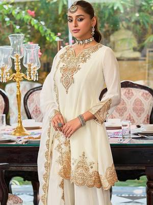 Ethnic Motifs Embroidered Sequinned Straight Kurta With Palazzos & Dupatta 1