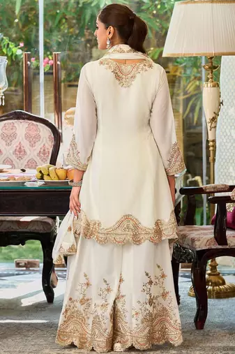 Ethnic Motifs Embroidered Sequinned Straight Kurta With Palazzos & Dupatta