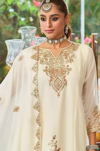 Ethnic Motifs Embroidered Sequinned Straight Kurta With Palazzos & Dupatta