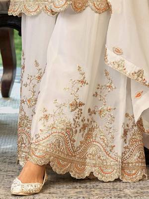 Ethnic Motifs Embroidered Sequinned Straight Kurta With Palazzos & Dupatta 7