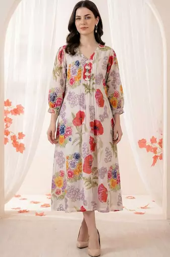 Women Floral Printed Regular Pure Cotton Kurta with Trousers