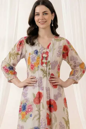 Women Floral Printed Regular Pure Cotton Kurta with Trousers