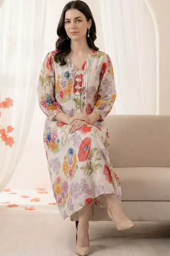 Women Floral Printed Regular Pure Cotton Kurta with Trousers